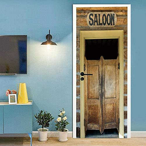 Tür Aufkleber Für Innentüren 3D Türtapete Selbstklebend Türposter Vintage Salon Holztür Tür Wasserdicht Wohnzimmer Schlafzimmer Tür Dekoration Aufkleber 77 X 200 Cm