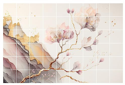 GRAZDesign Fliesenaufkleber Bad & Küche | 10x10cm - 54 Stück | Japanisch Style Kintsugi | wasserfeste & selbstklebende Klebefliesen Fliesenfolie Fliesen 90x60cm