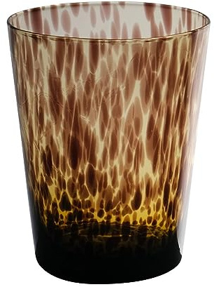 INNA-Glas Konisches Teelichtglas Russell, braun-klar, 13 cm, Ø 9 cm | Leopardenmuster - Teelichthalter mit Muster