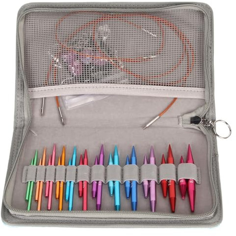 Zerodis Buntes Austauschbares Rundstricknadel-Set, 3 Bis 8 Mm, in Verschiedenen Farben, mit Aufbewahrungstasche