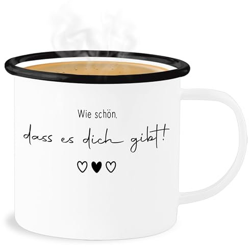 Emaille Becher Blechbecher - Tassen - Wie schön dass es Dich gibt - Schöne Geschenke Beste Freundin Besten Freund Partner Partnerin - 300 ml - Weiß Schwarz - tasse das seelenverwandt