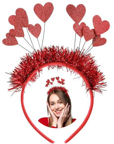 VZXQX Herz Haarreif Rot, Glitzer Herzen Stirnband Weihnachten Haarreif Damen Haarbänder Kopfschmuck Kinder Mädchen, Weihnachten Haarband Haarschmuck für Valentinstag Hochzeit Geburtstag Festival Party