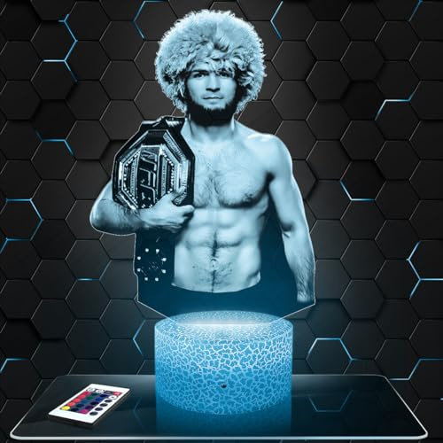 Lampephoto.fr - Lampe K. Nurmagomedov The Eagle 3D Touch Nachtlicht MMA | Made in France, Sockel wählbar, dimmbar, Batterie/USB, HD-Lasergravur, Geschenk für Mixed-Martial-Arts-Fans