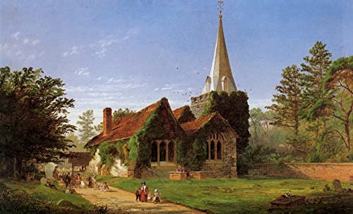 MSTECO Leinwand Bilder Kunstdrucke Abstrakt Poster Berühmtes Gemälde die Kirche in Stoke Poges von Jasper Cropsey für Wohnzimmer 60x90cm