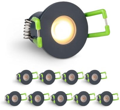 LongLife LED 10er Set Einbaustrahler Mini 3W 2700K anthrazit RAL 7016 IP65 Dimmbare Strahler für Terrassenüberdachung, Carports, Dachüberständen