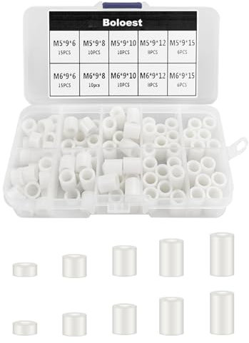 Lot de 98 rondelles d'espacement rondes en plastique ABS pour vis M5, M6 avec boîte de rangement (Blanc)