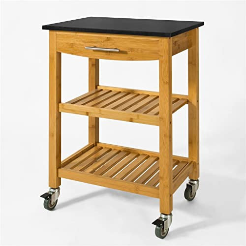 HIFFEY Bewegliche Sackkarren, Küchenwagen, Insel mit schwarzer Granitplatte, Küchenwagen, Granit-Arbeitsfläche/Schwarz/L 58 x B 40 x H 85 cm