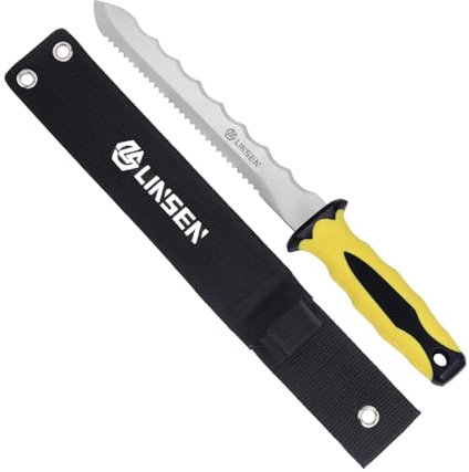 PAXLINSEN Dämmstoffmesser 200mm Mit Zweischneidiger Klinge Aus Edelstahl, Gezacktes Isoliermesser Mit Rutschfestem Griff, Gelb