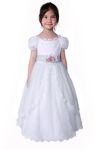 Ju petitpop Niñas Primera Comunión Vestidos de Novia Juniors Niña Elegante Largo Blanco Ropa Tamaño 4 5 6 7 8 9 10 12 14