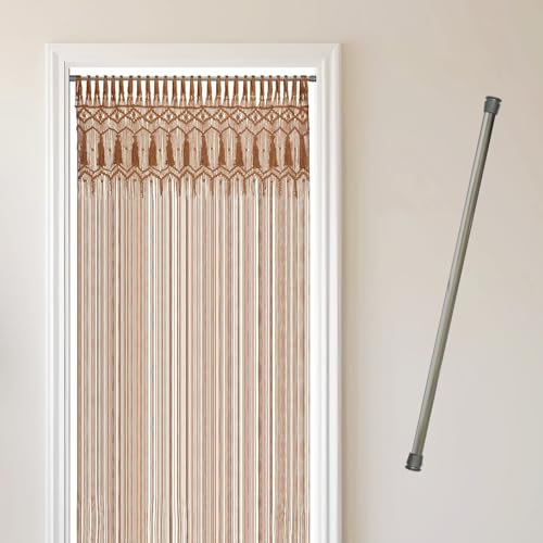 Cozyor Makramee Türvorhang + Klemmstange 70-120 cm ohne Bohren Boho Vorhang Fenstervorhang 132x200cm Raumtrenner, Wandbehang & Deko braun, Hochzeit, Balkon Handmade