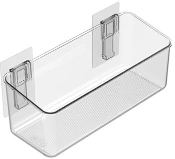 Amtido Bathroom Caddy Shelf | Self-Adhesive No Drilling | Wall-Mounted Shower Storage Organiser for Bathroom and Kitchen Organisation - Clear PET Plastic (Medium - Low - 26.3cm x 10.2cm x 10.7cm)