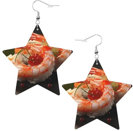 Japanische Sushi-Garnelen-Muster, Stern-Ohrringe, Anhänger, 2 Stück, stilvoll und schön, leicht, baumelnd für Frauen und Mädchen, Einheitsgröße, Leder