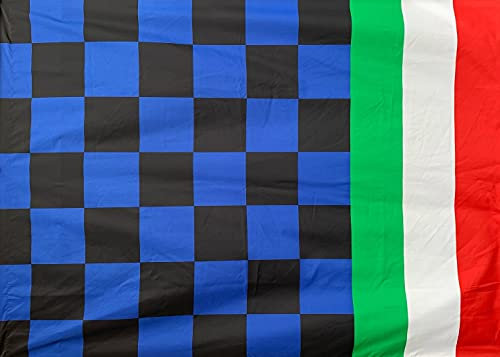 Bandiera colori nera ed azzurra cm. 145 x 105 con banda tricolore per tifoso stadio BGNATRIC