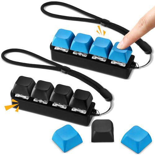 Ferreve 2 Pcs Keyboard Fidget Toy Fidget Clicker Keyboard Four-Button Clicker Keychain Button ADHD Stress Relief Gifts for Adult to Relief Stress Pass The Time(Black, Blue)