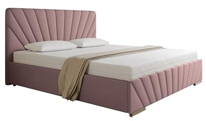 PANDA MÖBEL Polsterbett 180x200 cm - RAY Kollektion - Modern Doppelbett mit hochwertiger Taschenfederkernmatratze Pocket - Polsterbett mit Bettkasten für Schlafzimmer - Rosa