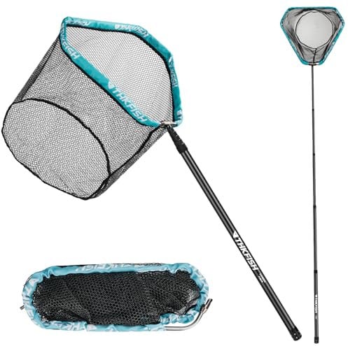 THKFISH 250CM Angelkescher, Setzkescher, Carbonfaser Fishing Kescher mit Langem Griff, Teleskop Angelkescher, Aluminiumrahmen Kescher Angeln Gummiert, Fischkescher, Unterfangkescher P02