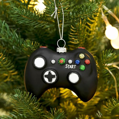 Amanman Mundgeblasene Glas-Weihnachtsschmuck, 2024 Gamecontroller-Ornamente für Weihnachtsbaum