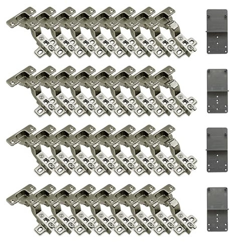 LOOTICH 105 Grado Bisagras Arremetida 35 mm sin Amortiguación con Cierre Automático Bisagra para Puerta de Empotrado Mueble Armario de Cocina 32 Piezas