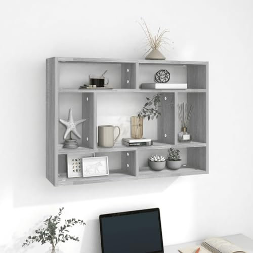 Myheimly Wandregal, Hängeregal Dekorativ mit viel Stauraum, Schweberegal für Schlafzimmer Wohnzimmer, Würfelregal Regal, Holzwerkstoff Grau Sonoma
