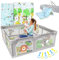 BELLEBEBE - Laufstall Baby - 150x180 cm - Laufgitter Baby mit Matte, 6 Griffen & Tragetasche - Sicher & Werkzeuglos Montierbar - Dschungel Design (Grau, 150x180)
