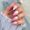 SXVME Chrome French False Nails Almond, Pink Gradient Glazed Gel Press On Nails, 24pcs Set of 24 Medium Stiletto Nails for Women Daily Wear
