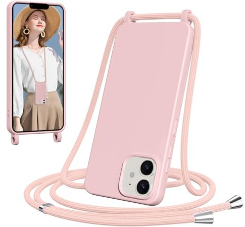 Woijrly Funda para iPhone 11 con Cuerda, Suave TPU Silicona Case con Correa Colgante, Ajustable, Desmontable, Forro de Microfibra, Carcasa AntiChoque con Correa, Rosa