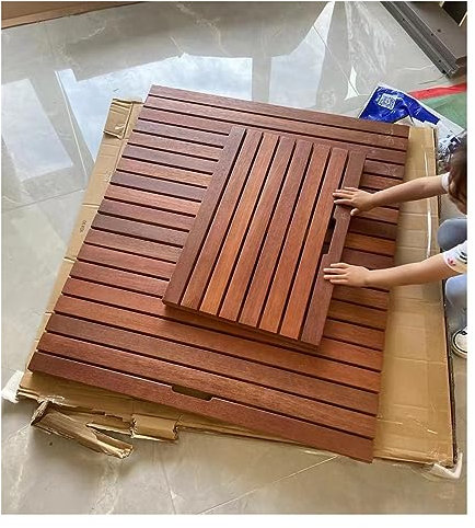 Caillebotis de Douche en Bois de Teck, Tapis de bain antidérapant en bois pour sol de salle de bain/douche extérieure, tapis de douche carré rectangulaire imperméable en ardoise, 20 21 24 25 26 27 29