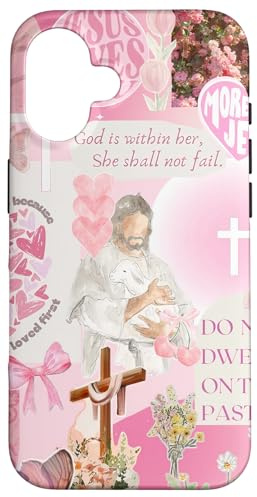 Jesus Loves You Kokette Rosa Christliches Kreuz Wildblume Hülle für iPhone 16