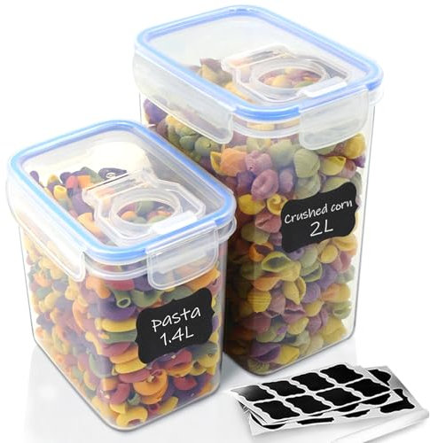 Goldeluxe Lot de 2 Boîtes de Stockage Alimentaire Hermétiques (2L +1.4L) - Contenants avec Bec Verseur Étanche - Organisation Cuisine/Épicerie
