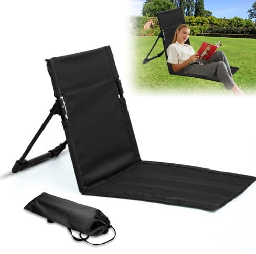 Occzin Bodenstuhl,Strandkorb mit Rückenlehne,Bodenstuhl mit Rückenstütze Strand Klappkissen Sitz langlebig tragbar,für Hinterhof Rucksackreisen Picknick Outdoor Konzerte Camping Zubehör (Schwarz)