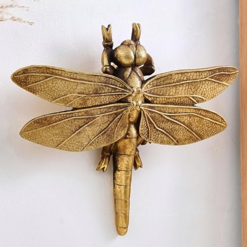 Goldene Insektentier-Skulpturen Wanddekor, Wandkunst Dekoration Skulptur Harz Tier Wandaufhängung Dekoration für Wohnzimmer Schlafzimmer Küche Geschenk Moderne Wohnkultur (Victorianisch, Libelle, Groß