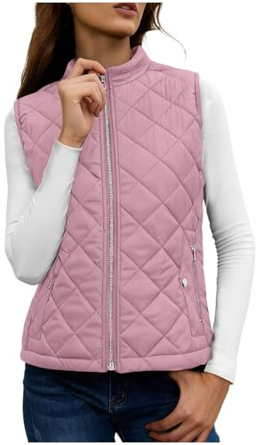 NSICBMNO Body Warmer For Women With Zip Pockets Ladies Quilted Gilet Stand Collar Waistcoat Zip Up Vest Lightweigt Down Jacket Padded Gilet Sleeveless Jacket Slim Fit Vest Winter Waistcoat Outwear