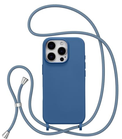 ZTOFERA Crossbody Lanyard Case for iPhone 17 (6.3), Blue | Liquid Silicone Phone Case with Strap, Adjustable Neck Cord Necklace, Soft Protective Cover, Portability, Anti-Drop