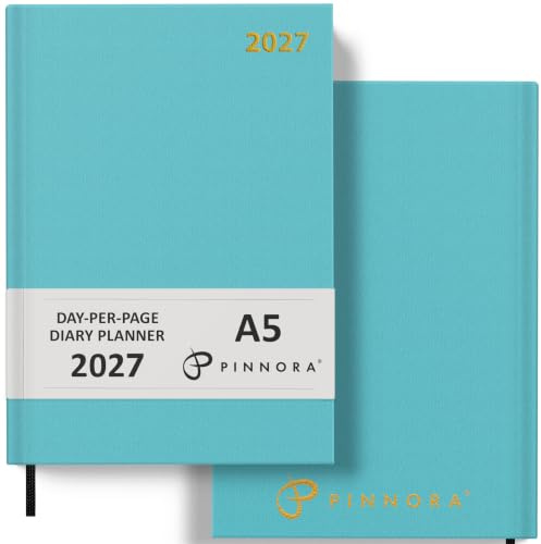 Pinnora Diary 2026 A5 Day Per Page, Sky Blue Year Planner Organiser 2026 Day Per Page, 2026 Planner, Home, School & Office, Hard Back 2026 Diaries, A5 & A4 2026 Diary in Day Per Page & Week To View