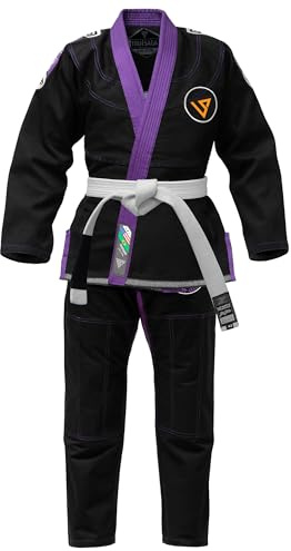 TRUESAGAUSA Premium BJJ Gi, Black with Purple Trim, Competition Kimono for Women (Black, F-6)