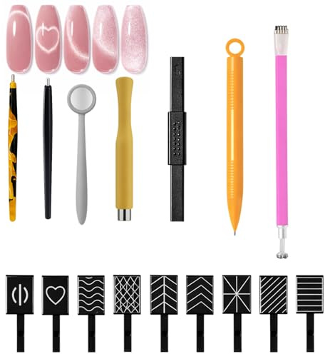 16 Stück Cat Eye Magnet für Nägel, Nagel Magnet Werkzeug Set, Magnet für Nägel und UV Gel, 3D Katzenauge Effekt Stifte