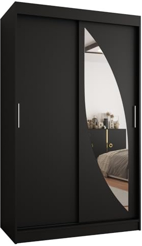 Kryspol - Kleiderschrank mit Spiegel - Schwebetürenschrank - Kleiderschrank 120 cm Breit x 200cm(H) x 62cm(T), 2 Türen, Laminierte Möbelplatte, Schiebetürenschrank Milo 120, Farbe Schwarz