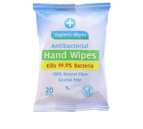 Hygienic Antibacterial Hand Wipes x36 – 20 Wipes Per Pack – 99.9% Bacteria Protection – Alcohol Free – 100% Natural Fibre
