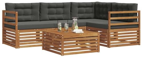 vidaXL Outdoor-Sofagarnitur mit Kissen 5 pcs Natur und Anthrazit, Outdoor-Sofa, Gartensofa, langlebige Möbel, modernes Terrassen-Set, gemütliche Lounge-Ecke