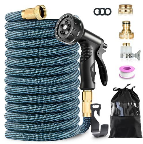 30M/100FT Flexibler Gartenschlauch, Ausziehbare Wasserschlauch mit 10-Funktionen-Sprühkopf, 4 Lagigem Latexkern & 3750D-Gewebe, 3/4 und 1/2 Zoll Metallverbindung, knickfrei für Garten & Terrasse