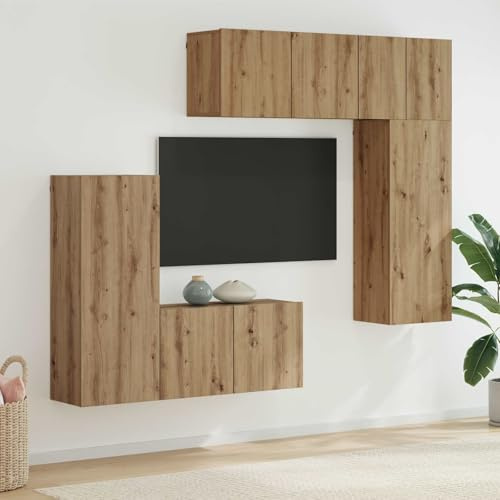 Tonture Unité Murale de TV 5 pcs en Bois d'ingénierie chêne Artisanal, Meuble TV Suspendu avec Portes à charnières, Rangement pour Console, écran, Salon, Design Moderne scandinave