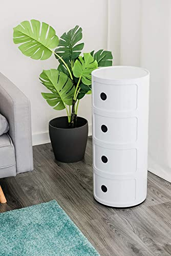 4-Tier Round Storage Drawer Unit – ABS Plastic Bedside Table, Telephone & Lamp Cabinet, Modular Caddy for Bathroom, Bedroom, Hallway & Office