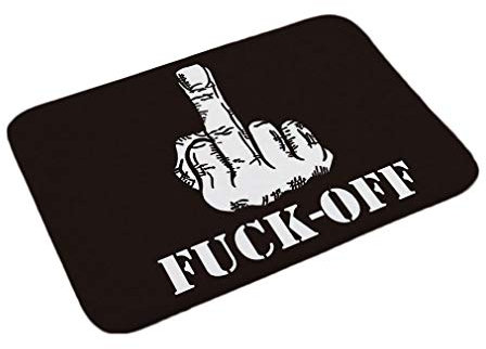 Nunbee Fußmatte Schwarz-Brief Designe Anti Rutsch Unterlage Wasseraufnahme Teppich Praktische Schmutzfangmatte Haustür Flur Innenbereich Aussen Lustig, Mittelfinger 40 * 60cm