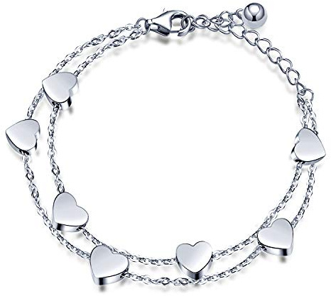 Feilok Damen Layered Armband Herzen Armkette Doppelt Kette Armband Hauchzarte Armkette aus Edelstahl für Frauen Mädchen