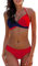 CheChury Damen Bademode Push Up Bikini Set Zweiteilige Badeanzug Strandkleidung Crossover Neckholder Triangel Oberteil Bikinihose Sexy Halter,Rot,L