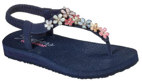 Skechers Womens Meditation Glass Daisy Sling Back Sandals, Navy Mitobuck Rhinestone Trim, 7 UK