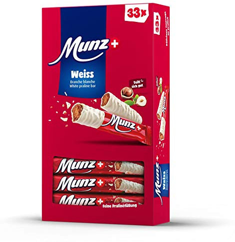 Schweizer Schokolade | MUNZ Prügeli Weiss | Branches | 33 Praliné Schokoladenriegel á 23g im Thekendisplay | 759g Großpackung | Maestrani Schokolade | Glutenfrei