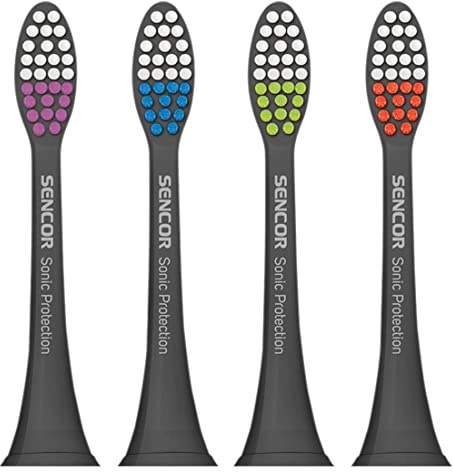 SENCOR SOX 002 Sonic Protection SOX Toothbrush Heads 4 Pack in Compact Packaging Black