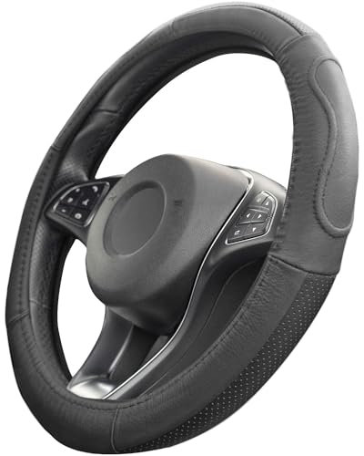 Upgrade4cars Auto Lenkradbezug in Grau aus Kunst-Leder | Lenkradschutz in Universal Größe 37-39 cm | Lenkradhülle für Sommer & Winter | Autozubehör Innenraum