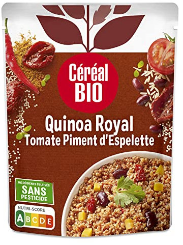 Céréal Bio Quinoa Royal, Tomates Séchées, Piment d’Espelette – Plat Cuisiné Bio Individuel, Micro-Ondable, Saveurs Relevées, Prêt à Réchauffer – 220g